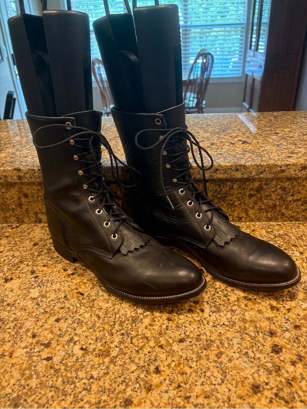 Justin 506 Lacer Kiltie Boots Mens Sz 12 D Black Leather Western Lace Up Roper